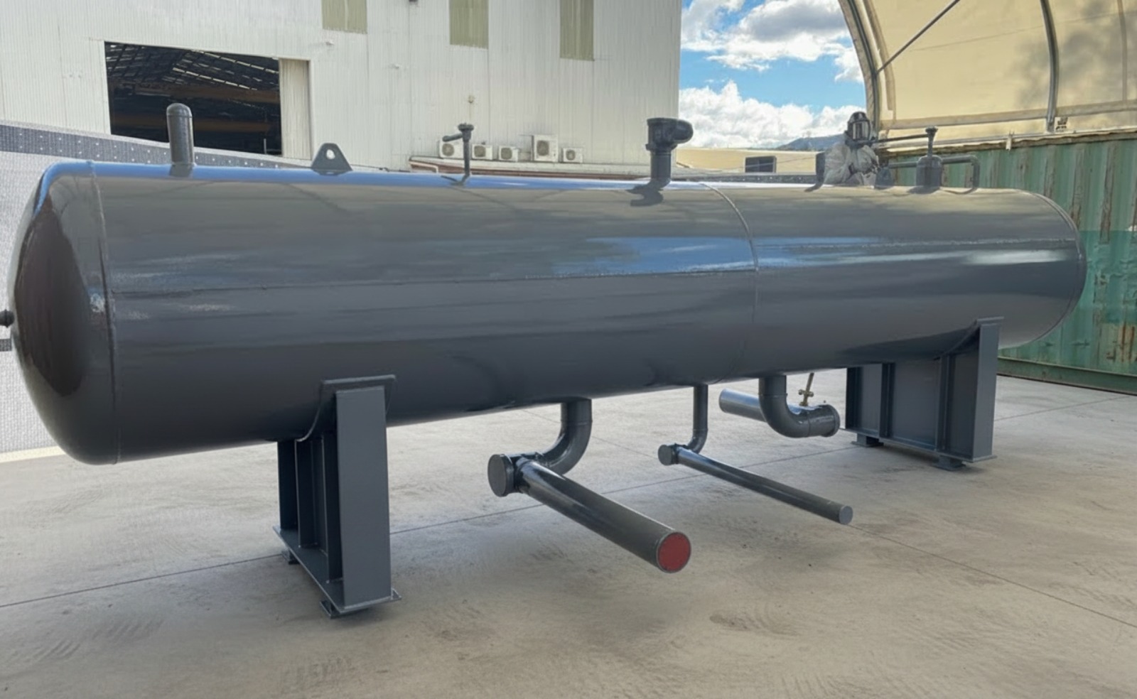 After shot: 2nd coat dark grey industrial pressure vessel at Trueline facility