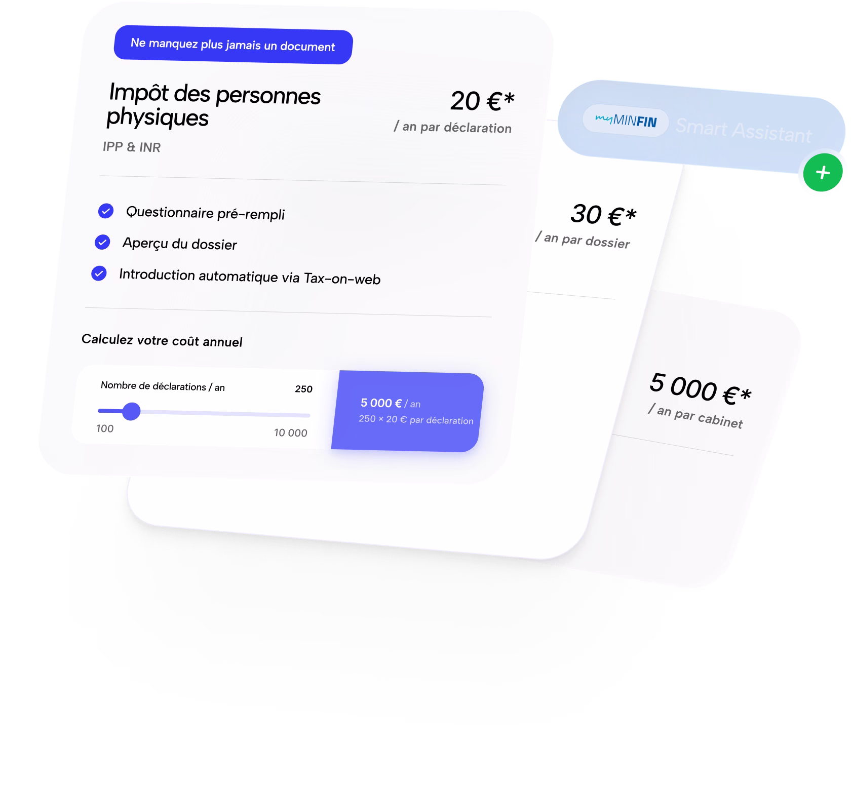 Prijsoverzicht van BeanCounter: personenbelasting vanaf €20 per aangifte met ingebouwde kostensimulator