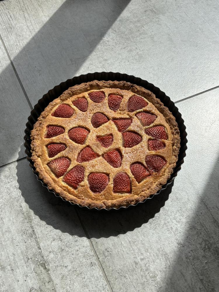 strawberry tart sitting in sunlight