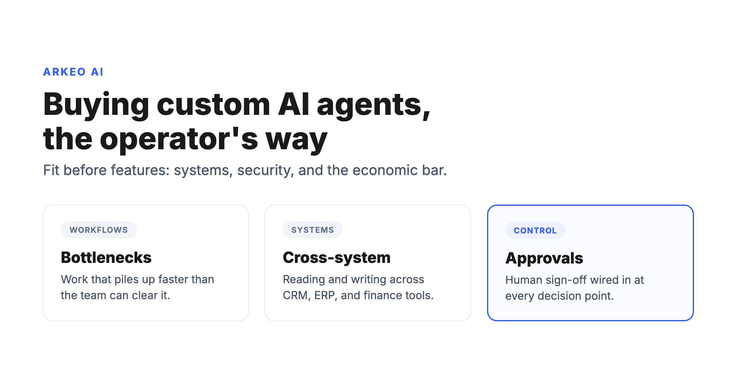 Custom AI agents for business connecting CRM, ERP, and finance systems with human approval checkpoints