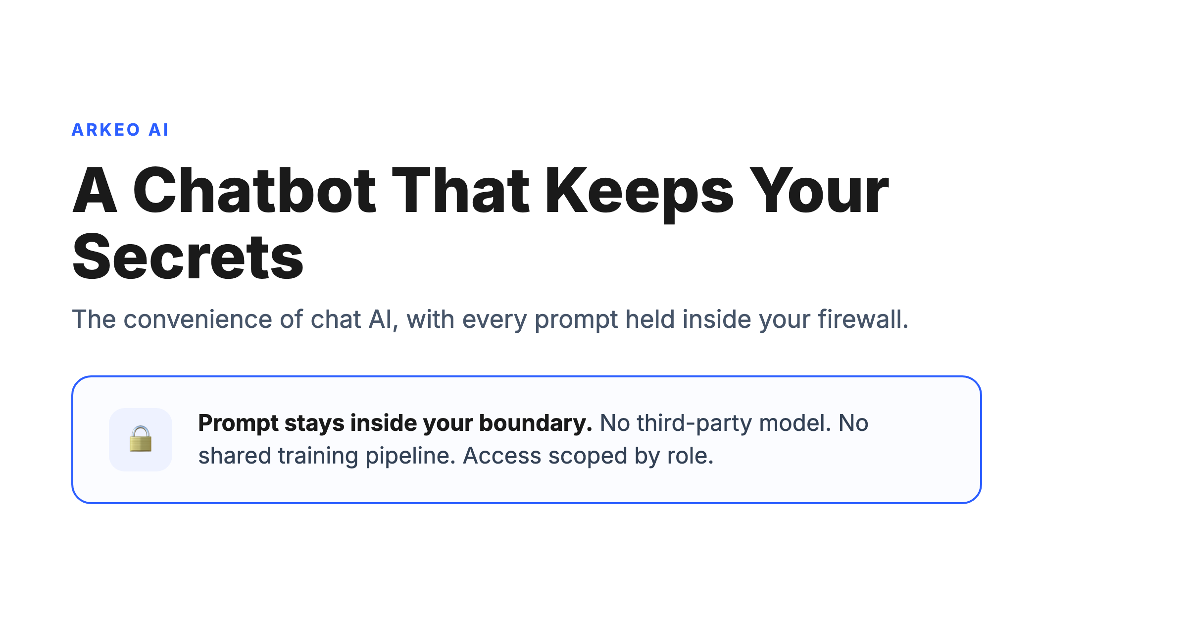 Private AI chat interface diagram showing a prompt staying inside a company firewall instead of going to a public model