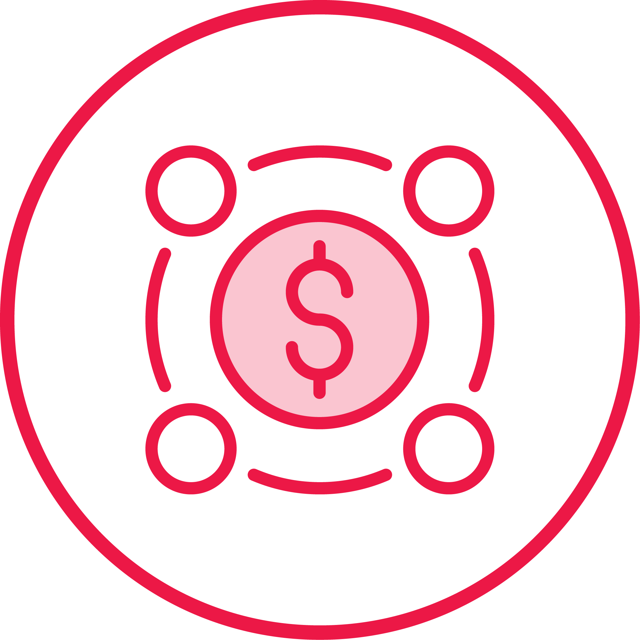 Dollar symbol surrounded by connected nodes representing cost efficiency and lean operations
