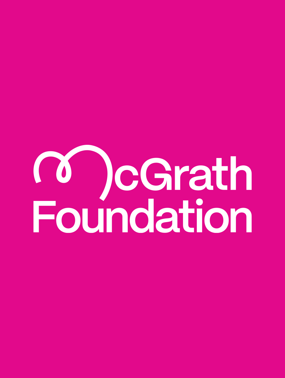 McGrath Foundation logo in white text with a stylized heart symbol on a magenta background.
