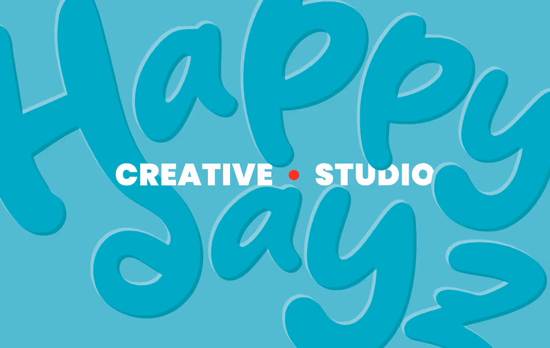 Background text says 'Happy Days' with 'Creative Studio' in bold white letters and a red dot between.