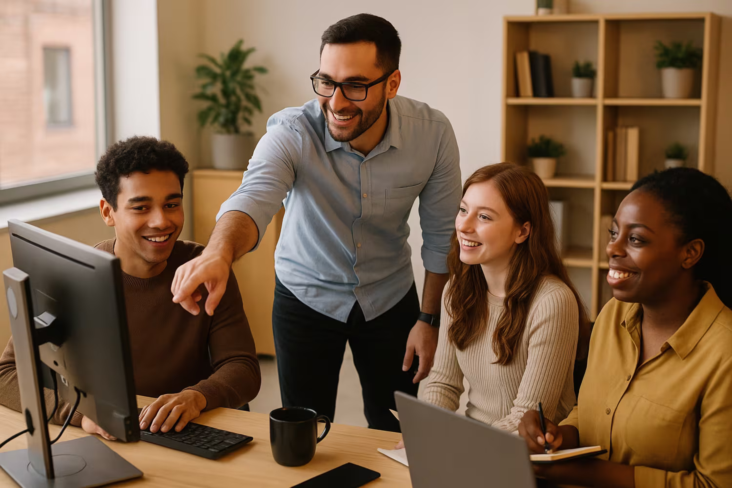 IT expert assisting diverse business team