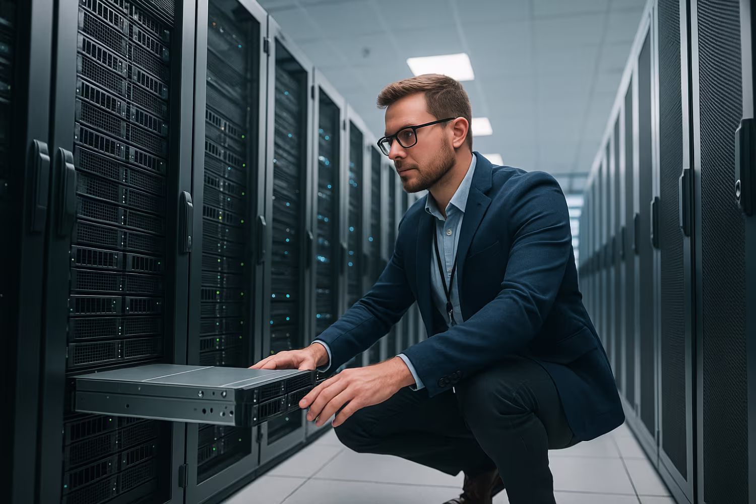 Professional implementing IT recovery plan