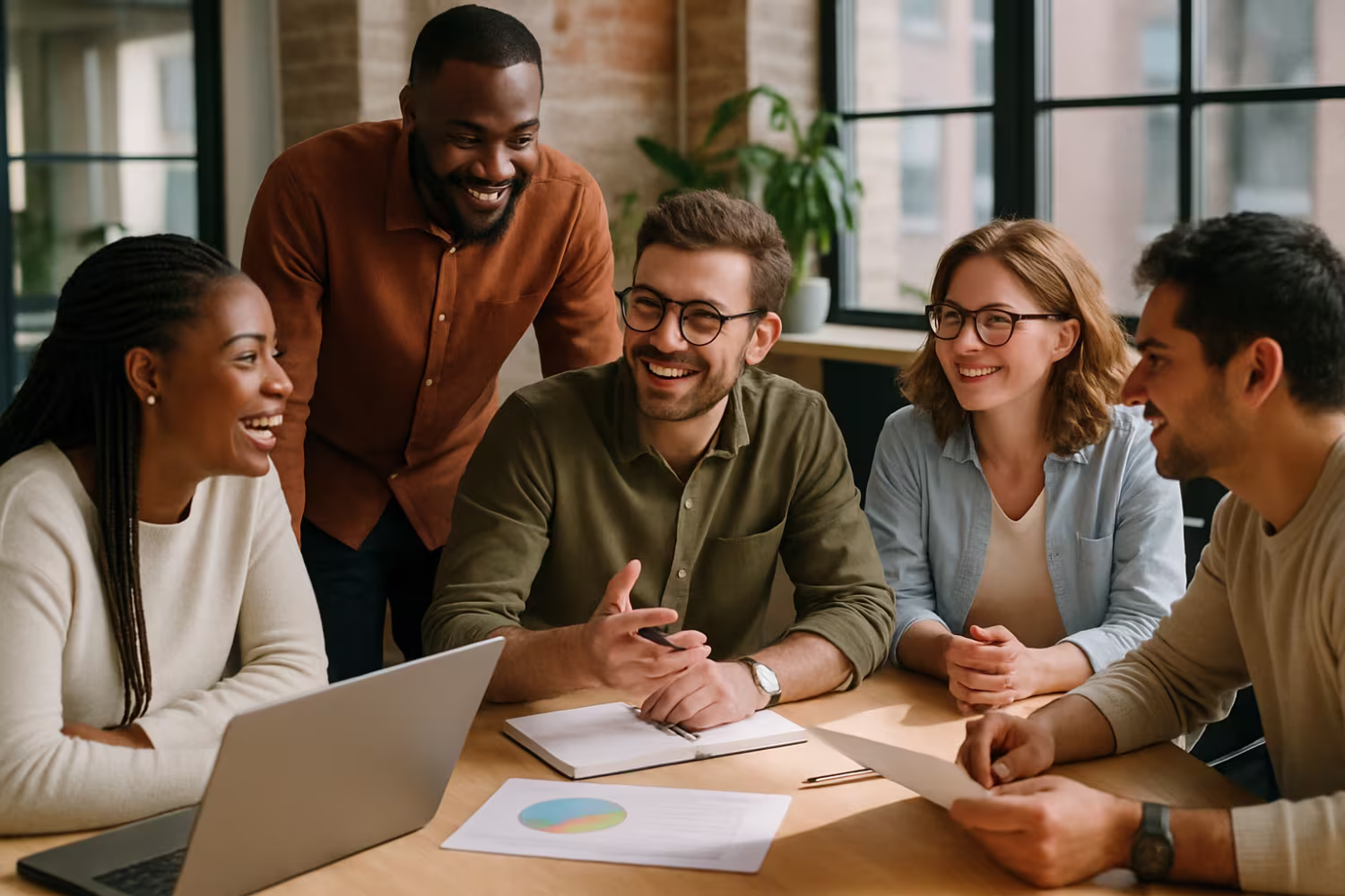Diverse team discussing Microsoft 365 review