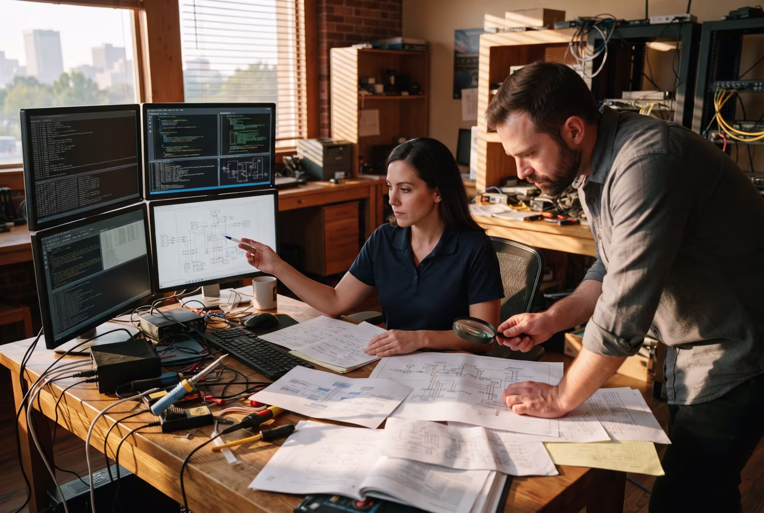 Two IT professionals conducting troubleshooting at local Memphis support center