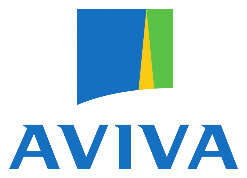 Aviva logo with blue, yellow, and green geometric shapes above the blue text Aviva.