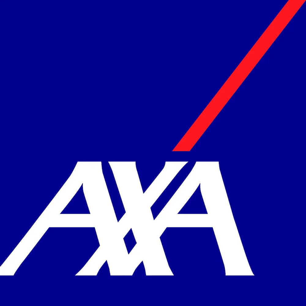 White AXA logo with a red diagonal line on a dark blue background.