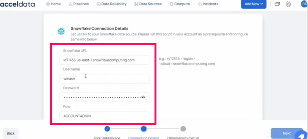 A screenshot of "Snowflake connections details"