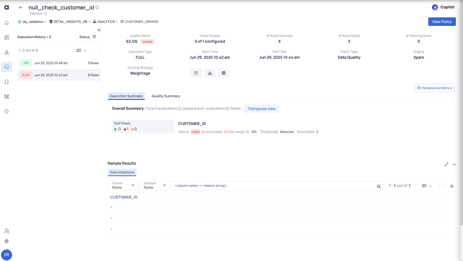 Acceldata Execution History