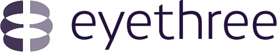 Eyethree company logo with a stylized purple eye icon and the word eyethree in lowercase letters.