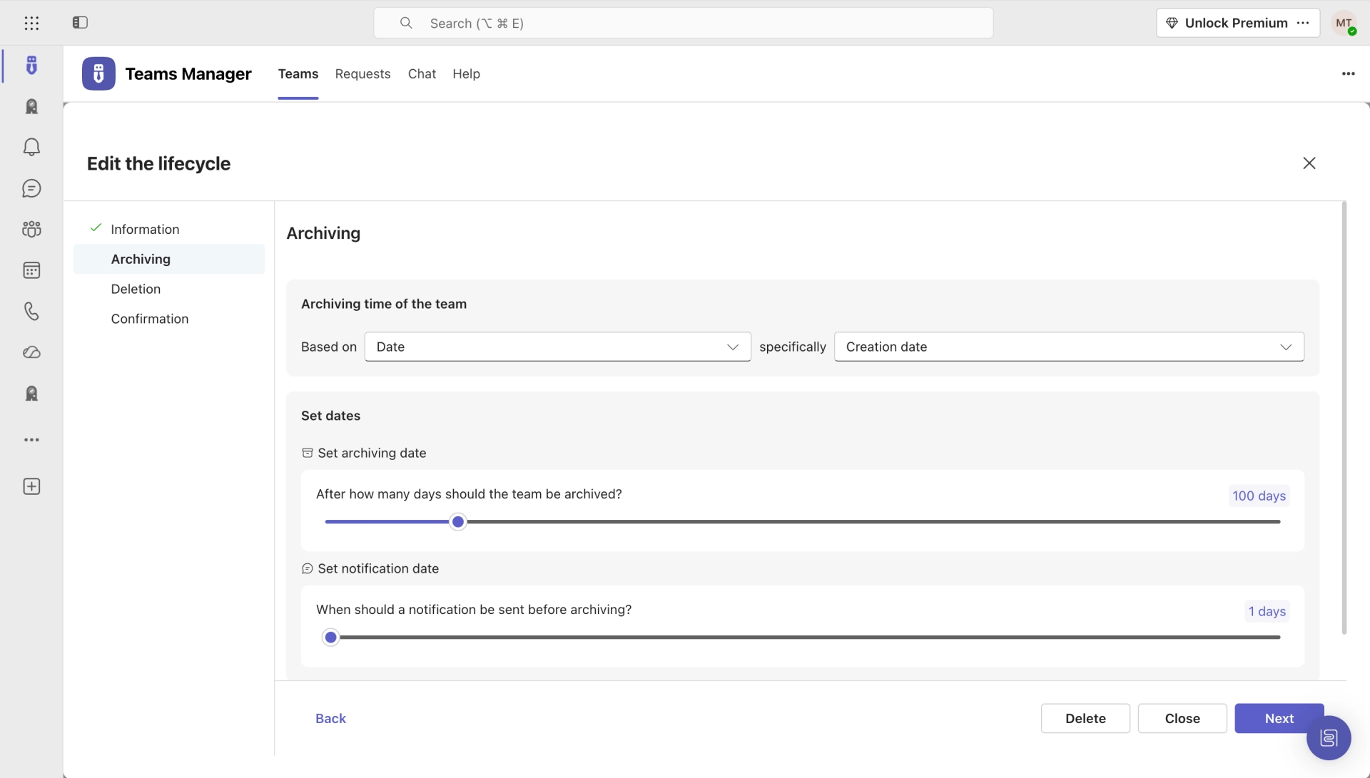 Teams Manager policy rules for naming conventions and lifecycle
