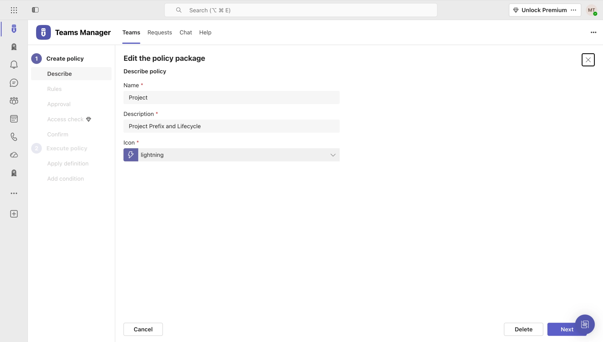 Teams Manager policy rules for naming conventions and lifecycle