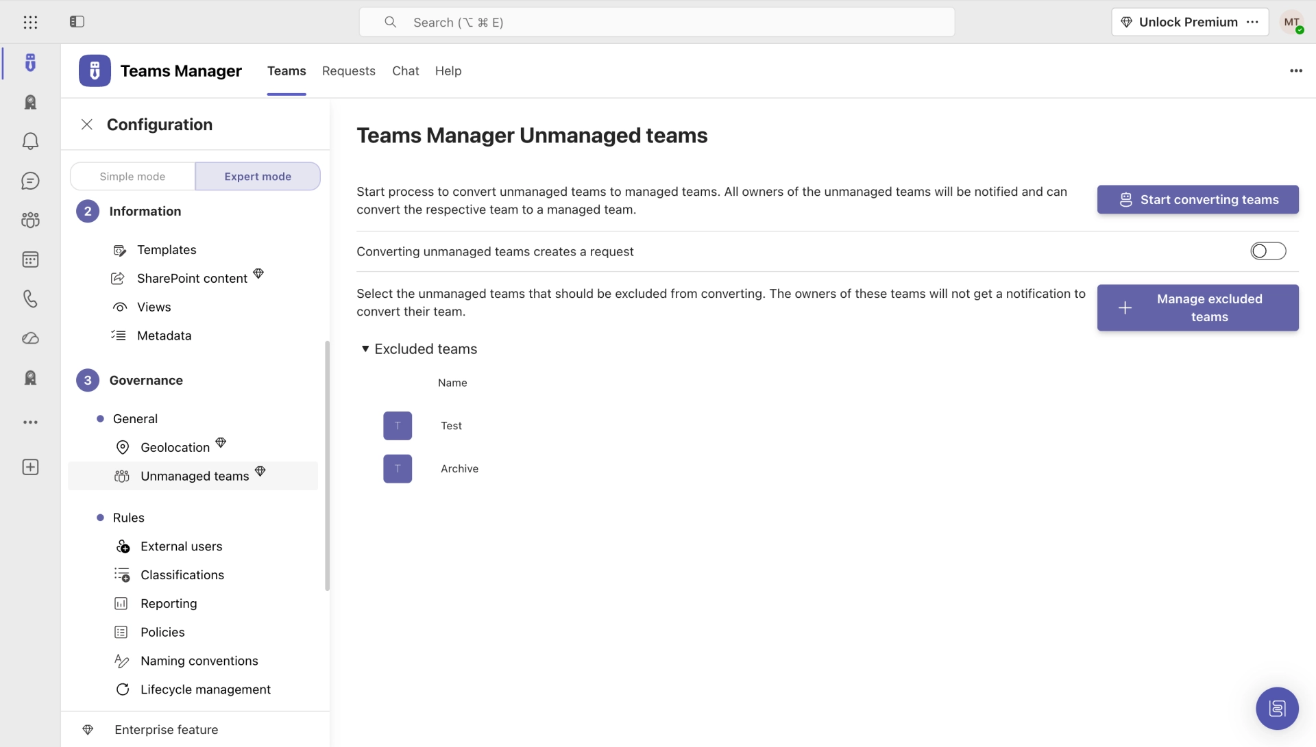Teams Manager converting unmanaged teams with lifecycle policies