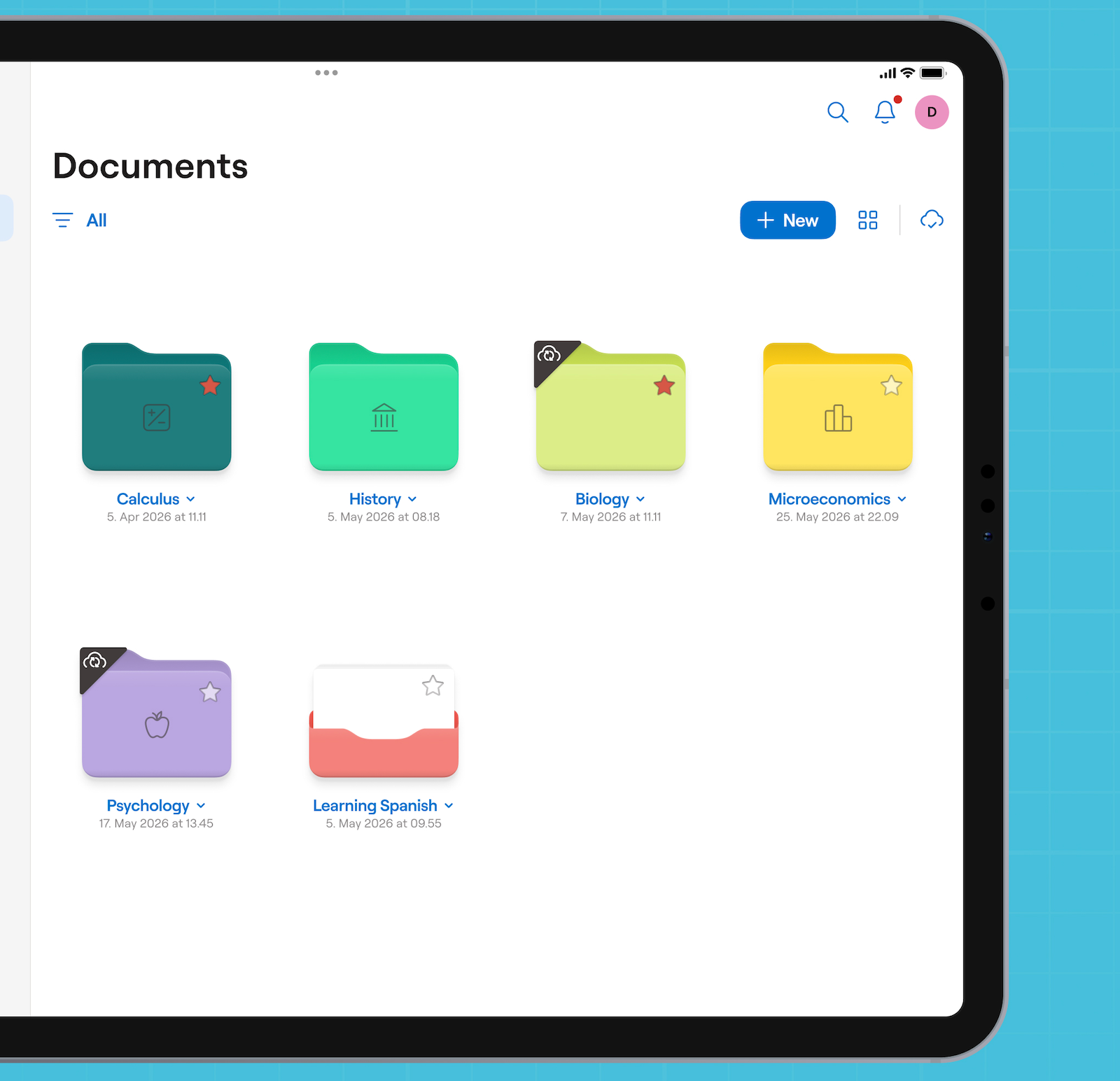 Organizing Goodnotes documents and folders by college subject