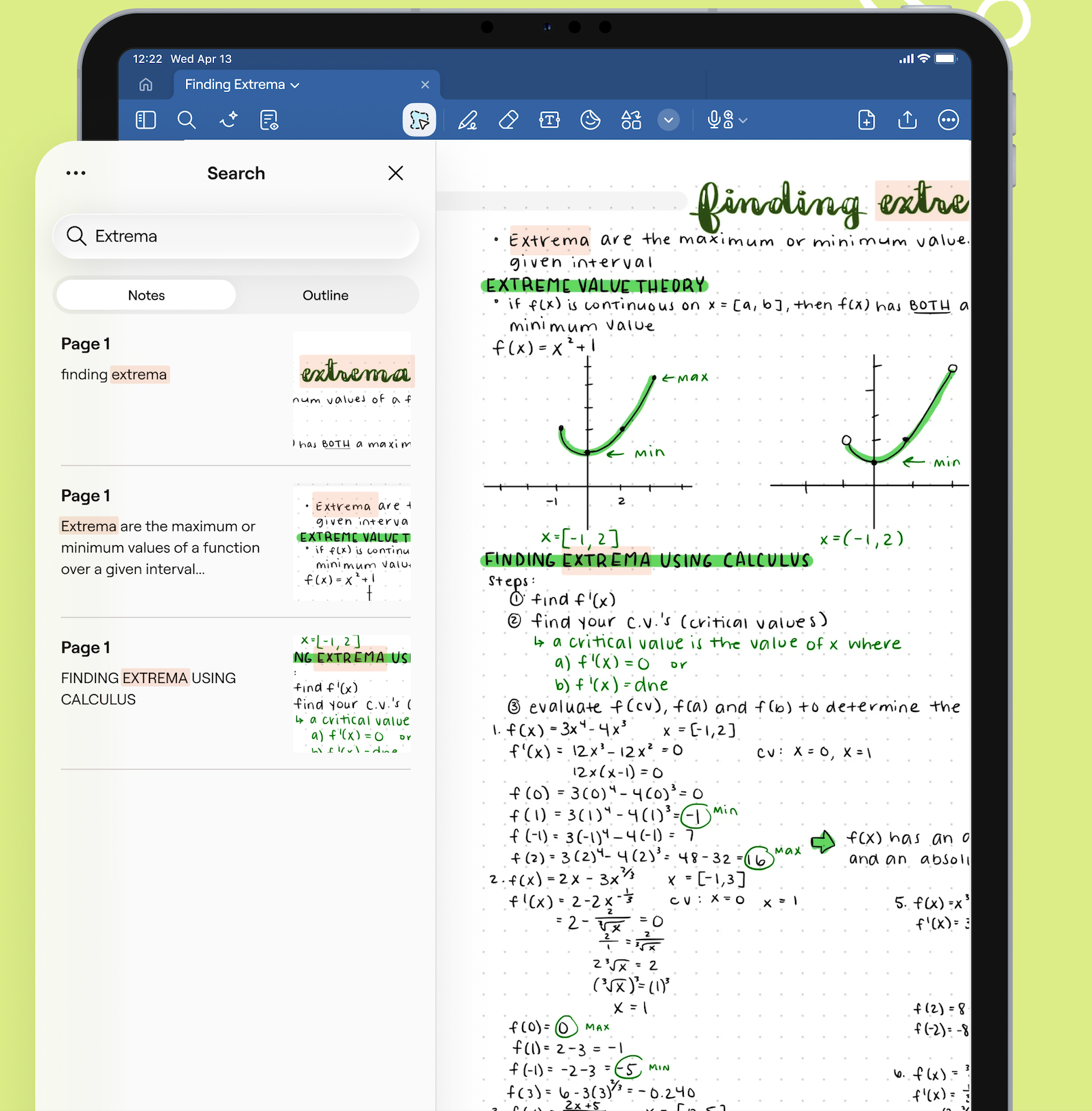 Example of searching handwriting on Goodnotes