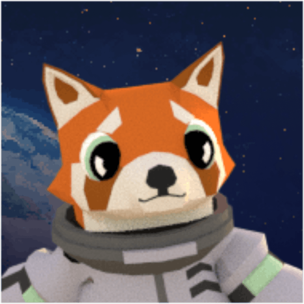 Explora app logo, 3D red panda avatar.