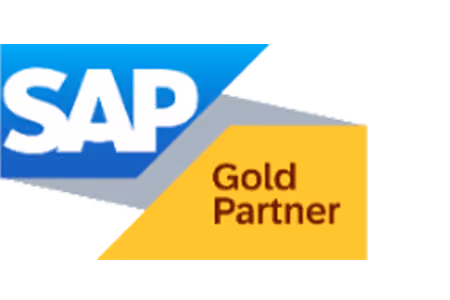 SAP Gold Partner badge with blue and yellow color blocks and white SAP text.