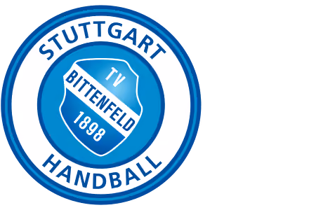 Blue and white circular logo with text Stuttgart Handball and TV Bittenfeld 1898 shield in center.