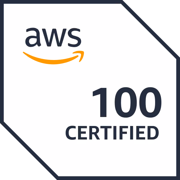 AWS logo with text 100 certified.