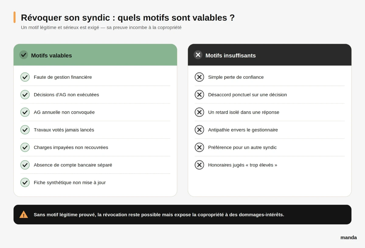 Tableau comparatif des motifs valables et insuffisants pour révoquer un syndic de copropriété