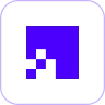 Black square with a smaller blue square and three black pixel blocks on its bottom left corner.
