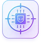 Icon of a smiling microchip inside a target crosshair on a light purple square background.