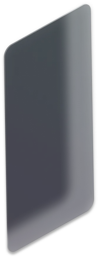 Black modern smartphone with rounded corners seen from an angled side view.