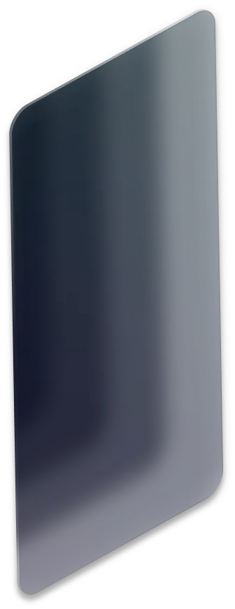 Sleek black glass card with rounded edges and a glossy surface.