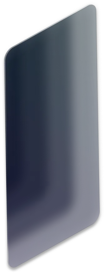 Black smartphone with rounded edges and a reflective screen angled to the right.