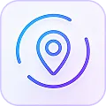 Map location pin icon encircled by two gradient semi-circles in blue and purple tones.
