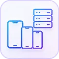 Icons of a smartphone, tablet, and server representing cross-device service or technology.