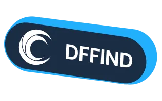 DFFIND logo with white crescent shapes on a dark blue rounded rectangle with light blue border.