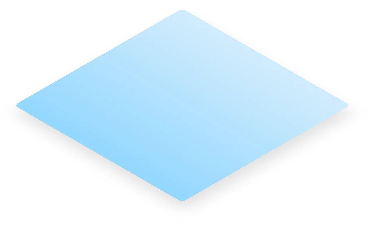 Blue diamond shape with a soft shadow on a transparent background.