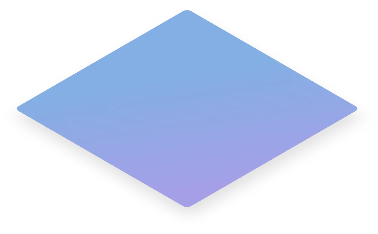Diamond-shaped gradient panel with blue fading to purple and a soft shadow beneath