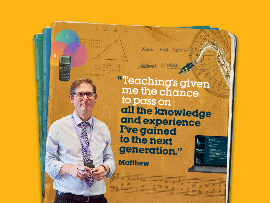 Header image for the Now Teach 'Become a Teacher' page, showing a career-changer teaching.
