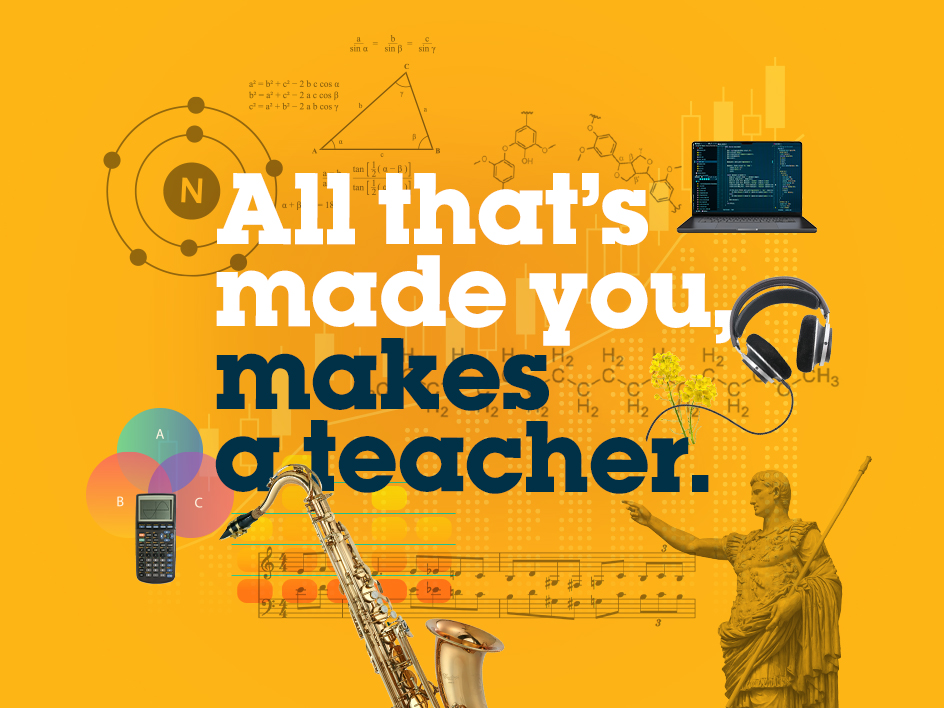 Header image for the Now Teach homepage, showing a career-changer teaching in a secondary school.