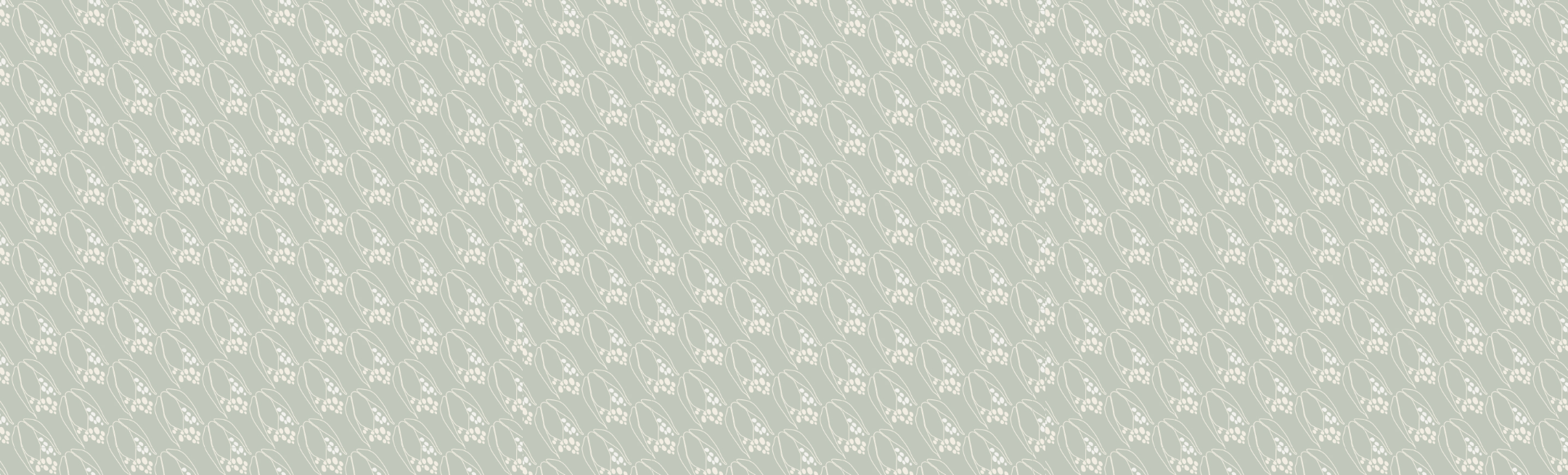Motif répétitif de petites grappes de baies blanches sur fond vert-gris.