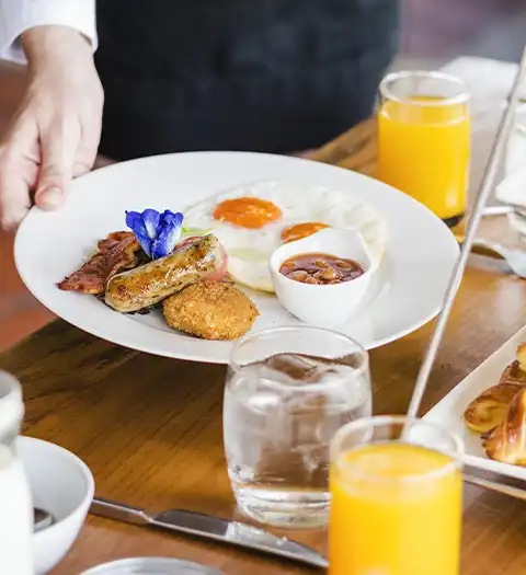 Gourmet breakfast served at the Lepoussin Hotel in Cannes.