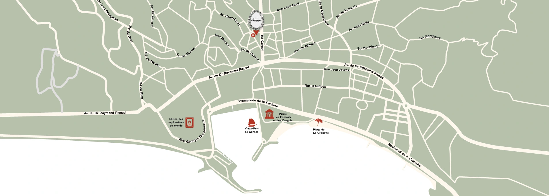 Accès à l'Hôtel Lepoussin dans le centre de Cannes.