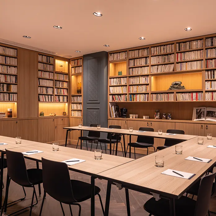 Modern seminar room arranged for business meetings at Square Louvois Paris