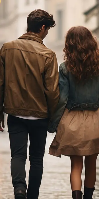 Vue d’un couple marchant dans une rue parisienne animée