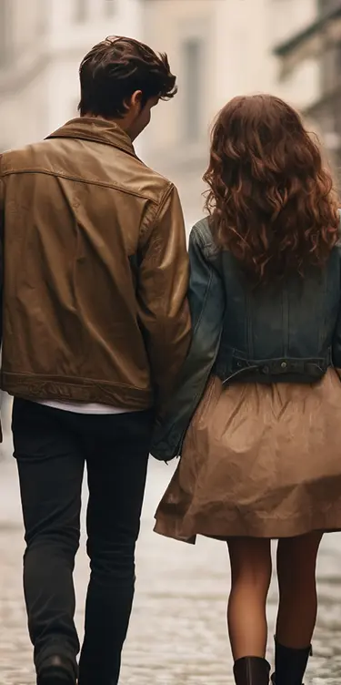 Scène de rue parisienne avec un couple en balade