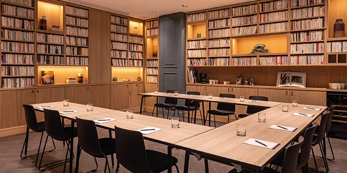 Modern seminar room arranged for business meetings at Square Louvois Paris