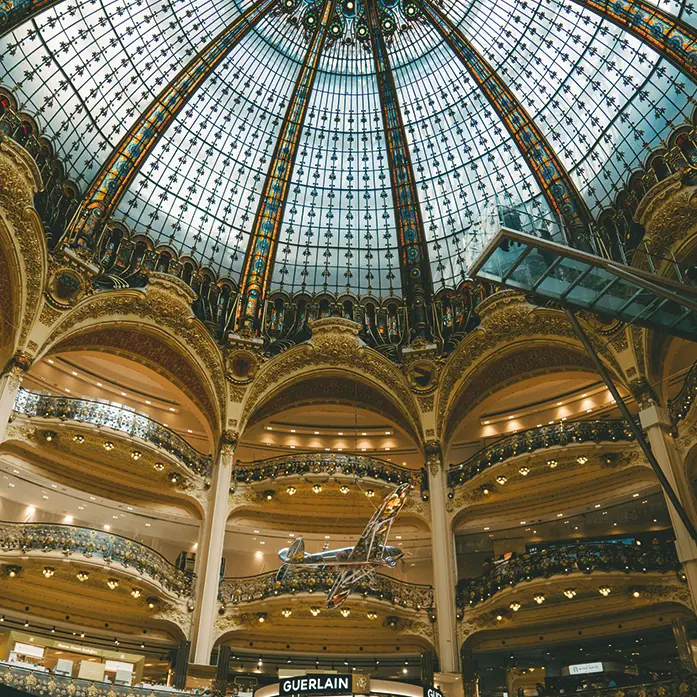 Interior of Printemps Haussmann with a stunning view of the glass Dôme