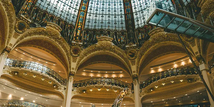 Interior of Printemps Haussmann with a stunning view of the glass Dôme
