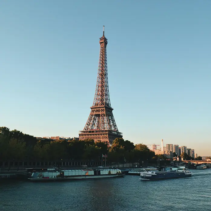 Scenic view of the Eiffel Tower and the Seine River in Paris