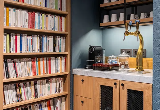 Honesty bar at the entrance of the seminar rooms of the Square Louvois hotel in Paris